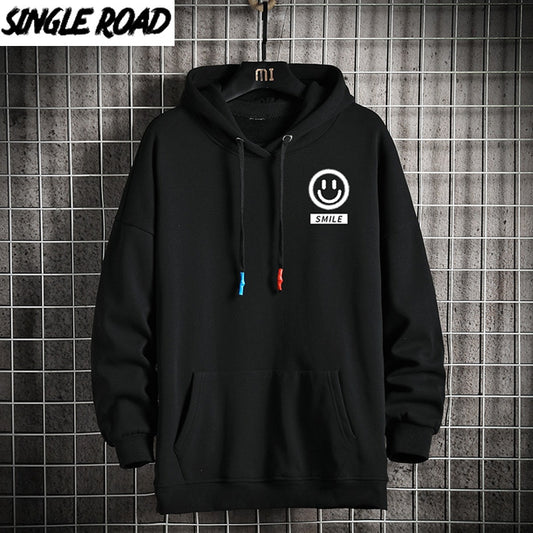 Single Road Mens Hoodies Men 2020 Autumn Smile Sweatshirt Japanese Streetwear Harajuku Oversized Black Hoodie Men Sweatshirts